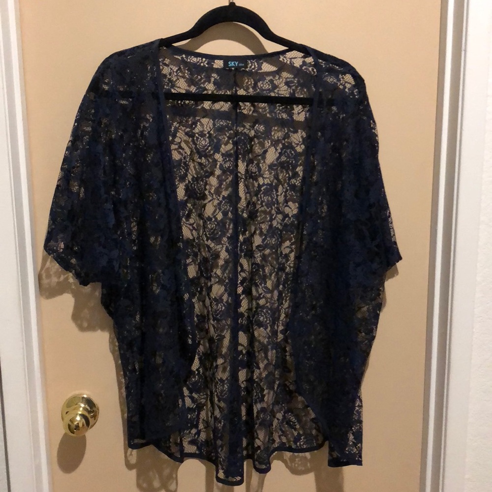 Open navy blue lace kimono